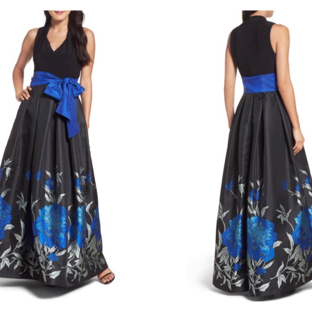 Eliza J Jersey & Floral Jacquard Ballgown 6. Worn only ONCE!